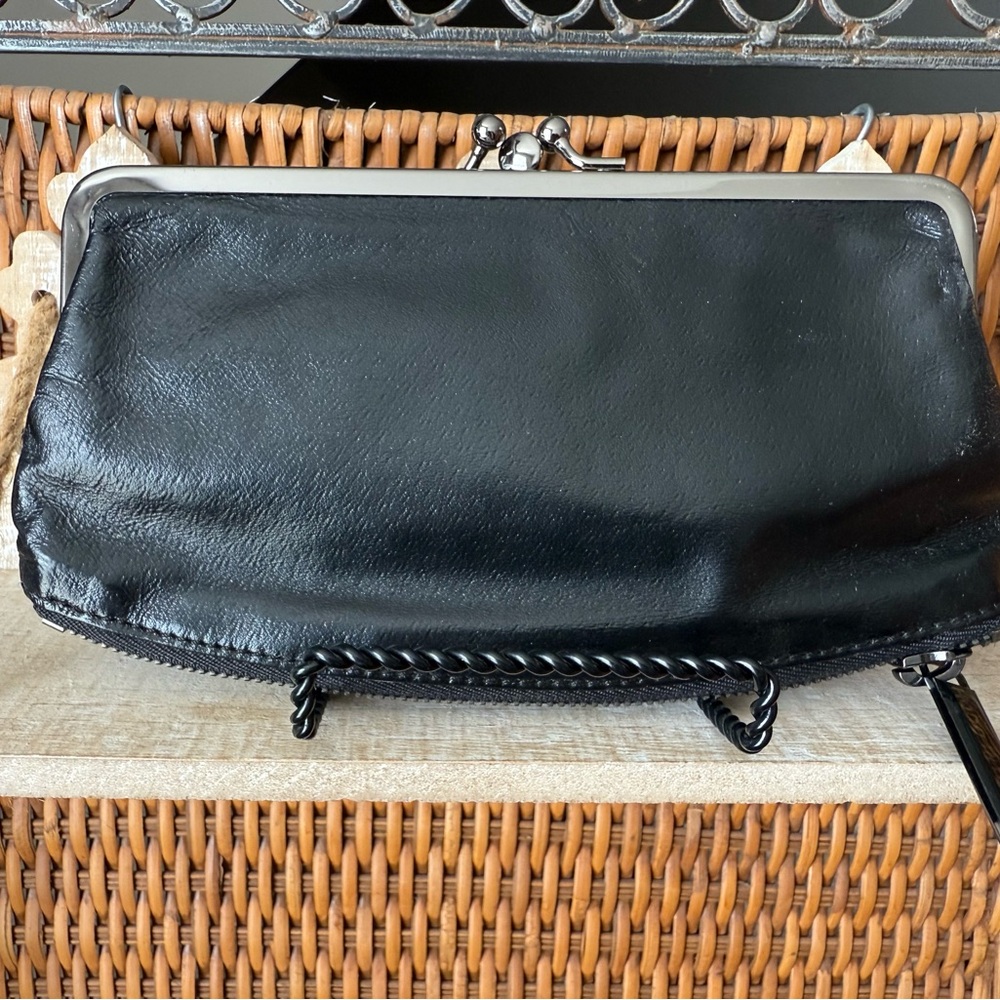 HOBO Black Leather Double Kisslock Clutch
